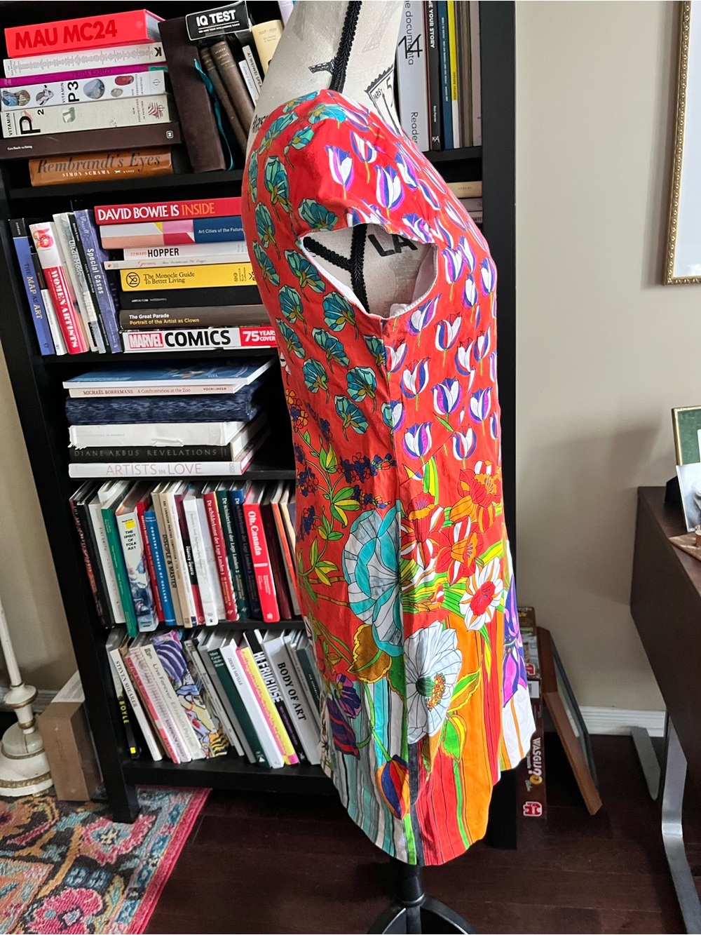 Vintage Paul Brial Bright Floral Midi Dress in Red and Multicolor 8-10 - Picture 3 of 7
